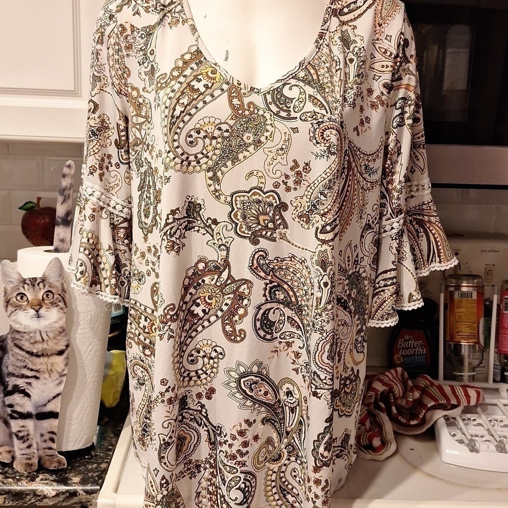 Womens Stem Vine casual stretch 3/4 sleeve paisley plus size top 2X